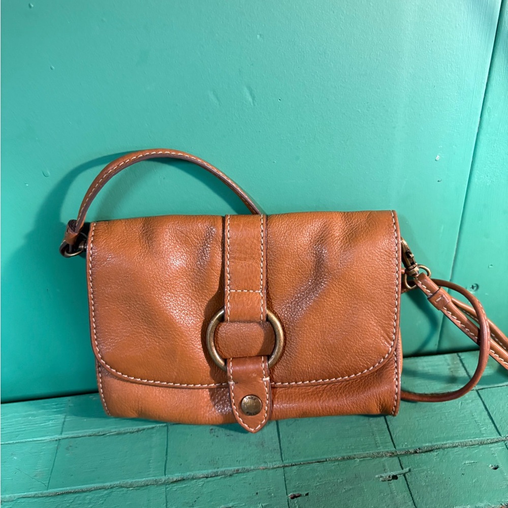Frye Cognac Leather Crossbody with Ring Detail